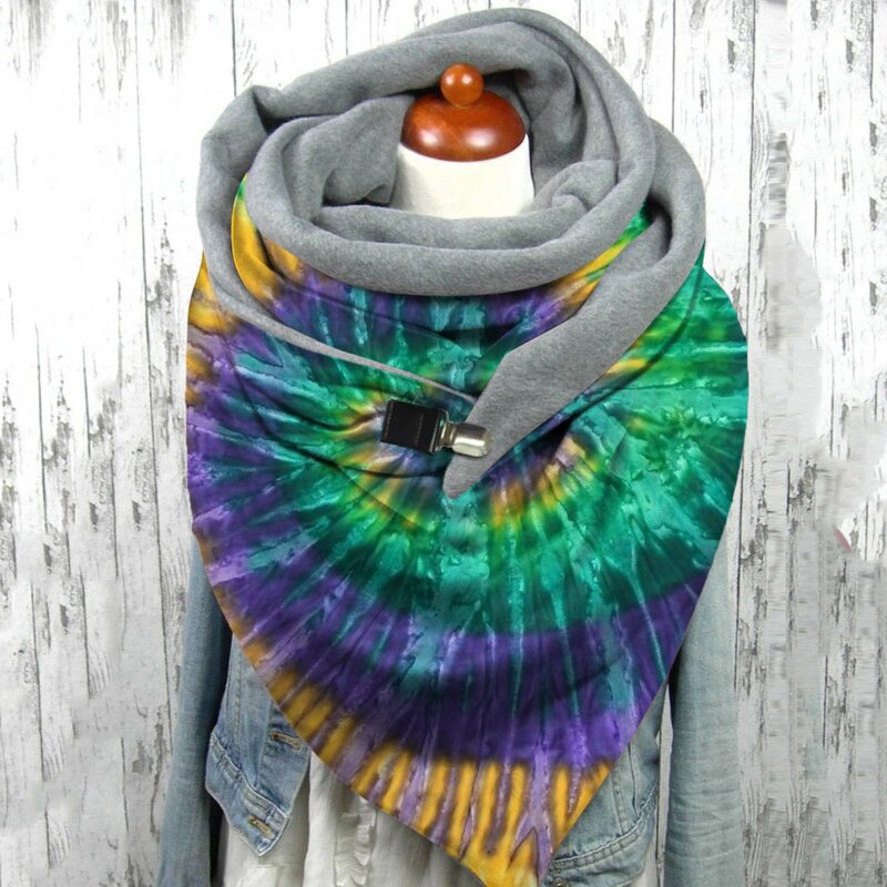 Vintage Tie Dye Print Sjaal Vrouwen Winter Warm Wraps Pashmina Nek Warmers Gezicht Cover Halsdoek Vrouwen Sjaals Met Gesp