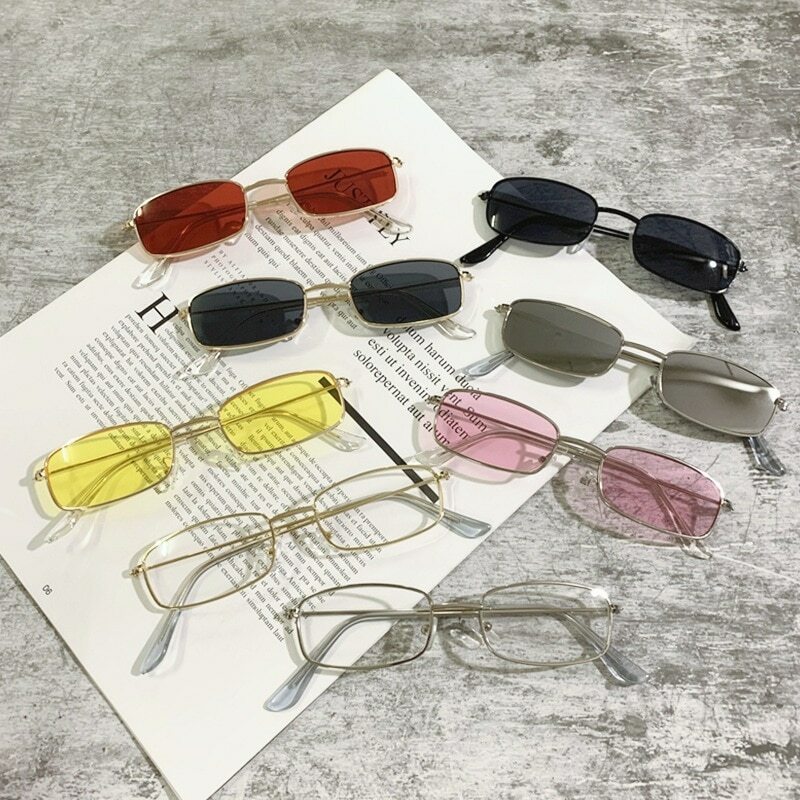 Clássico doce cor óculos femininos retro pequeno oval feminino sungalsses metal retangular coréia moda uv400 eyewear 2022 tendência