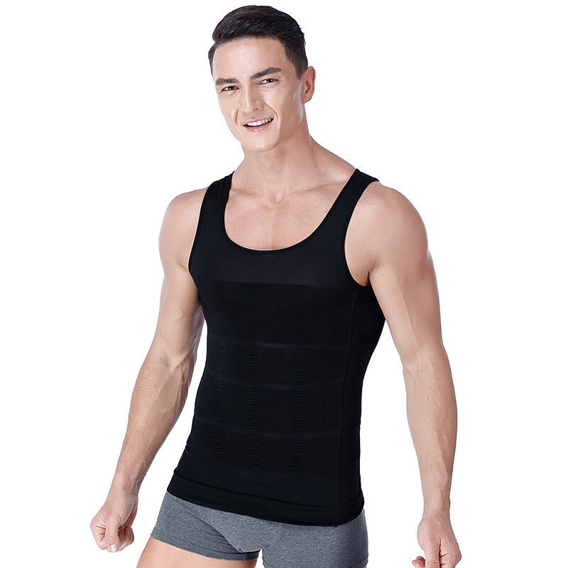 Corpo shapers homens fitness elástico abdômen camisa apertado encaixe sem mangas postura correta tanque topos emagrecimento peitos moldar colete