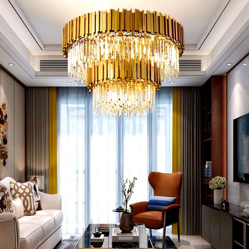 Modern crystal LED bedroom living room ceiling lamp golden round hotel hotel chandelier corridor aisle lighting fixtures
