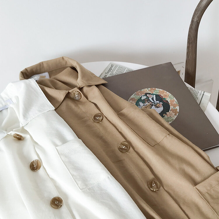 Женская однобортная блузка с карманами, свободного покроя