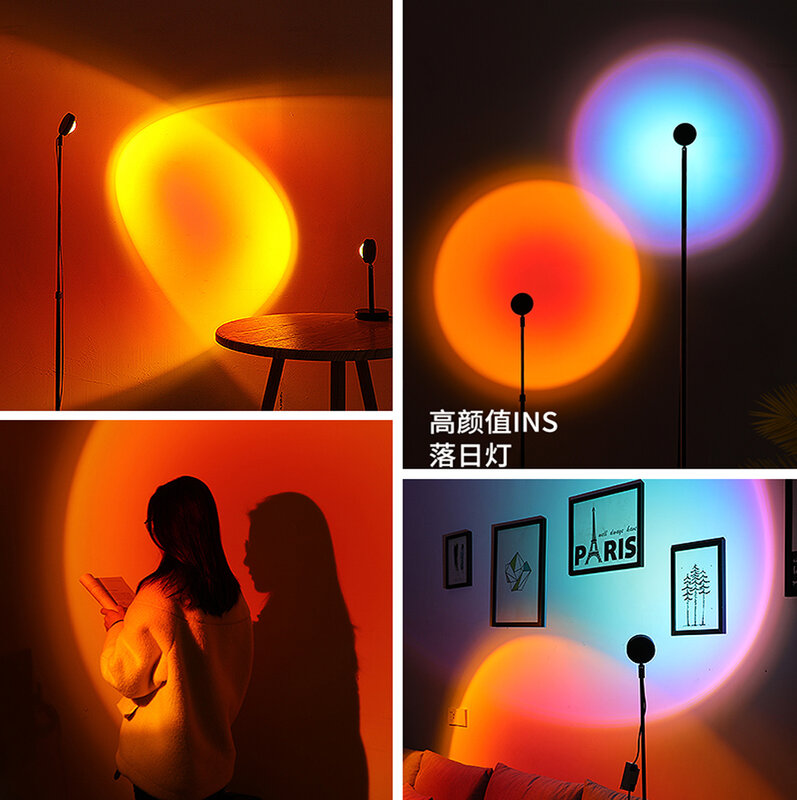 Rainvow Sunset Red Projection Lamps Background Atmosphere Led Night Lights USB Table Lamp for Bedroom  Coffee Bar Wall Lighting