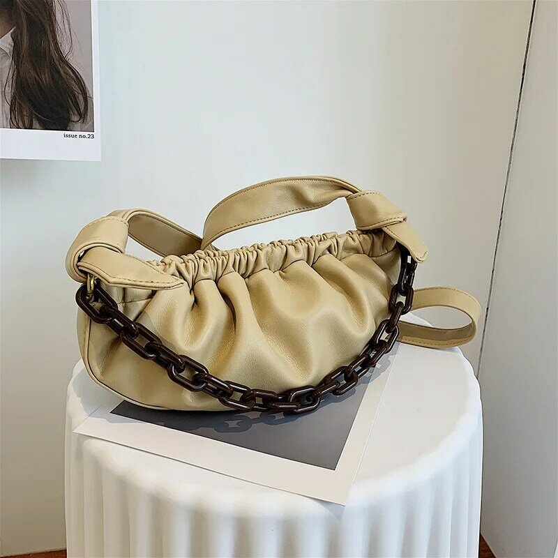 Высококачественная кожаная женская сумка через плечо, модные дизайнерские сумки на толстой цепочке, женские повседневные однотонные сумки...