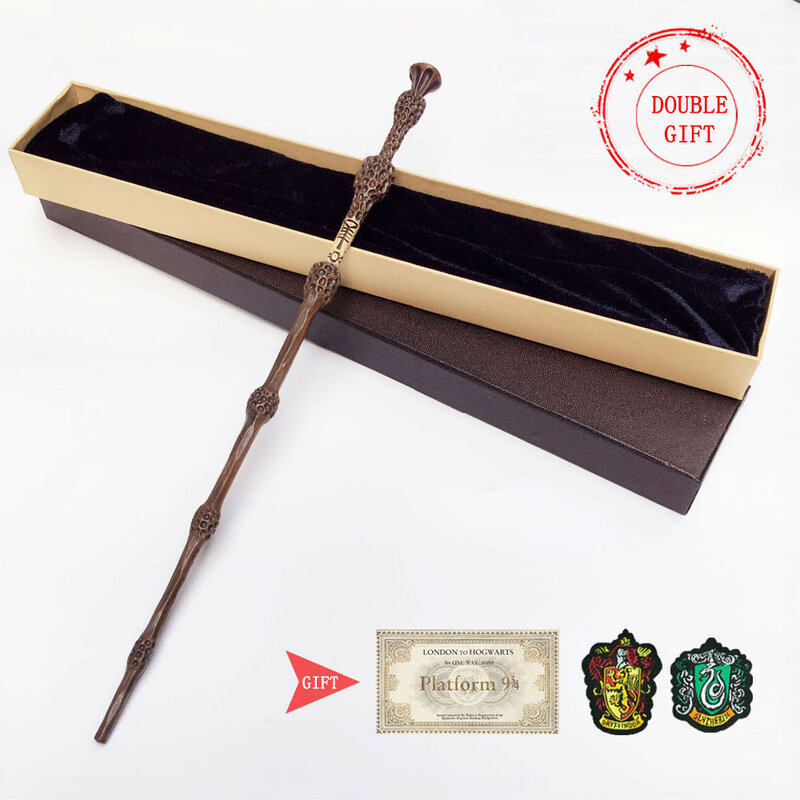 35-42cm 메탈 코어 포터 마술 지팡이 20 종 코스프레 덤블도어 볼드 모트 Malfoy Snape Wands Toys 티켓 배지 무료 선물로