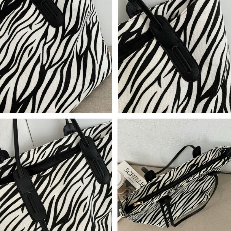 Tas Belanja Wanita Fashion Vintage Zebra Leopard Pola Belanja Wanita Tas Bahu Retro Wanita Ketiak Totes Kapasitas Besar