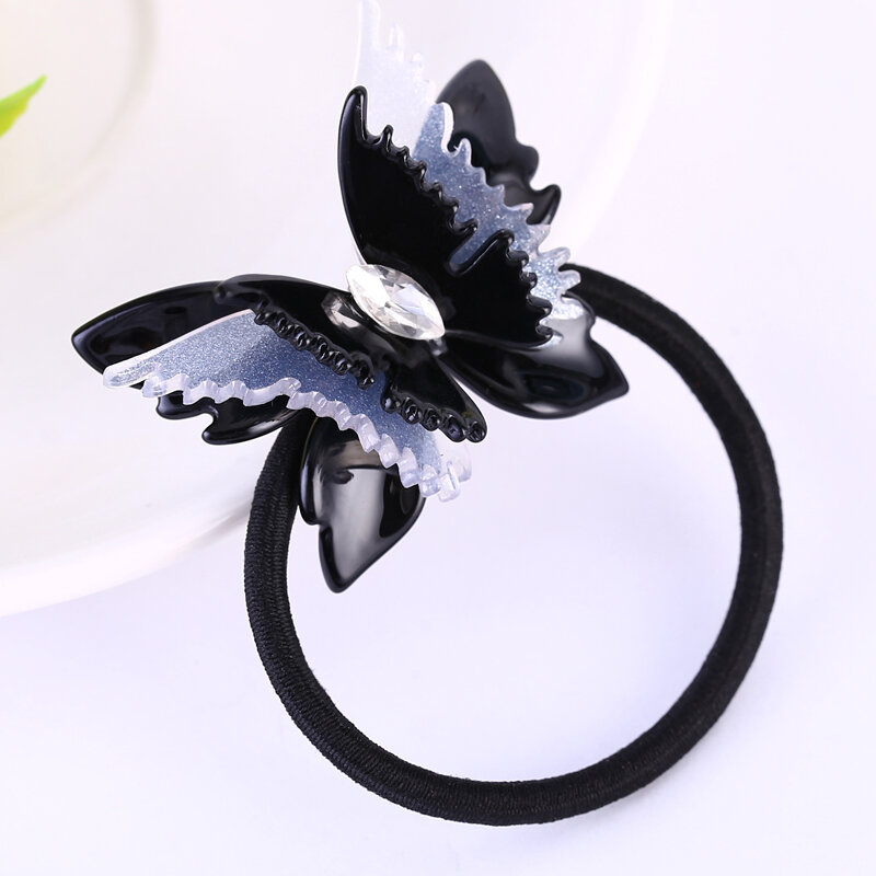 Diademas elásticas de mariposa 3D a la moda, pinzas para el cabello, accesorios para el cabello de mariposa de acetato de celulosa para coleta