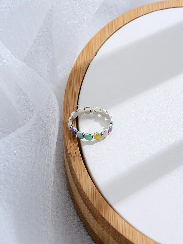 LEKANI – bague en argent Sterling 925 authentique pour femmes, anneau de fiançailles romantique, arc-en-ciel, empilable, cœur, bijoux fins