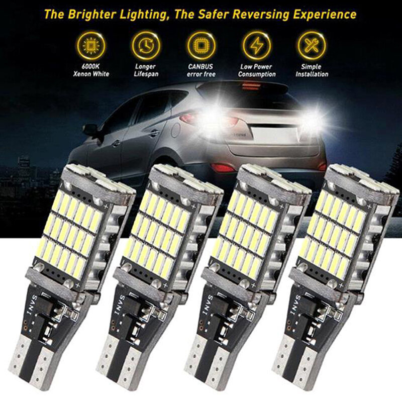 Ampoule LED de voiture T15 W16W, 12V DC, Canbus 4014 45SMD, clignotant de secours, feux de recul 6000K, 2 pièces
