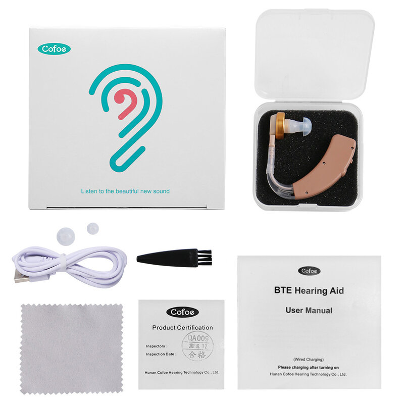 أدوات مساعدة سمعية صغيرة قابلة لإعادة الشحن أدوات مساعدة سمعية رقمية BTE أدوات مساعدة سمعية صوت قابلة للضبط مكبر صوت محمول للمسنين الصم