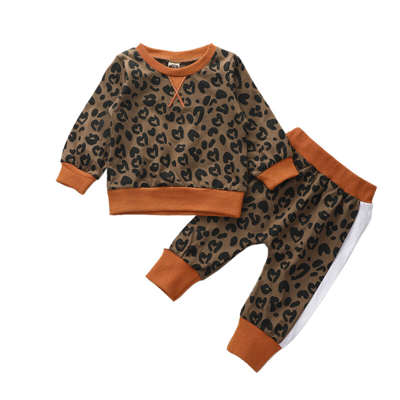 2020 Baby Herbst Kleidung Leoparden Säuglings Baby Mädchen Jungen Langarm Kleidung Taste Tops Leggings Hosen 2Pcs Outfit 0-18M Clohing Set
