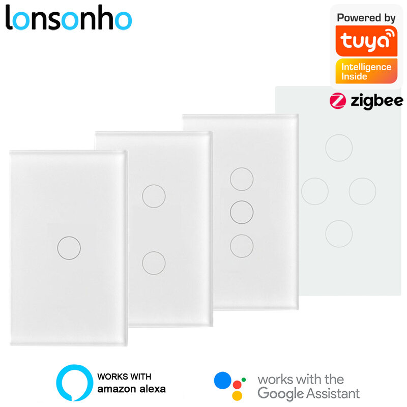 Lonsonho – interrupteur intelligent Tuya Zigbee, 1, 2, 3 ou 4 gangs, avec fil neutre, Compatible avec Alexa et Google Home