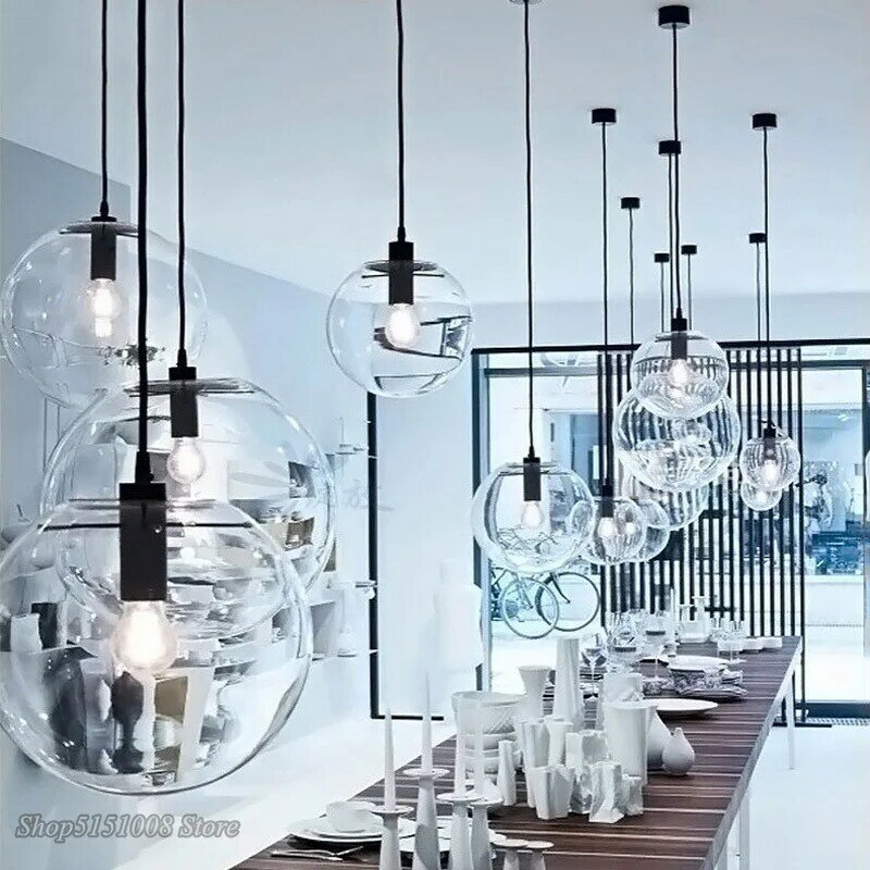 Luster led estilo nórdico, luminária suspensa com bola de vidro transparente, cromado, para sala de jantar, cozinha, luminária suspensa para decoração