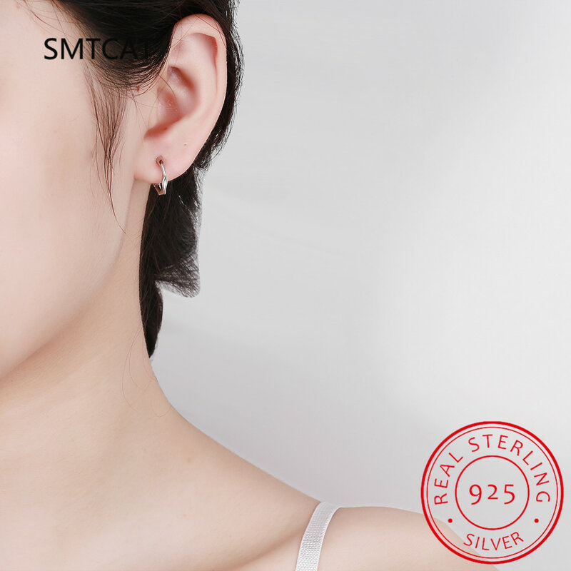 SMTCAT 925เงินสเตอร์ลิง Hoop ต่างหูสำหรับสาว Twist Wave ต่างหู Elegant ป้องกันโรคภูมิแพ้เครื่องประดับ S-E1350