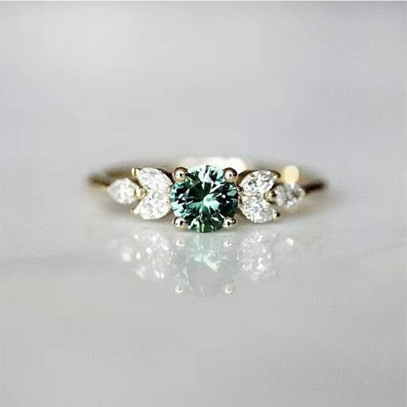Bague de fiançailles de mariage or vert, bijoux à la mode, gemmes en cristal fleur, cadeaux d'anniversaire, bijoux fins