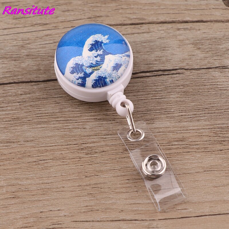 R2101 1pcs Hot High Quality Waves Retractable Badge Reel Clip Cartoon Student Friends Exquisite IC Card Badge Holder Artist Gift