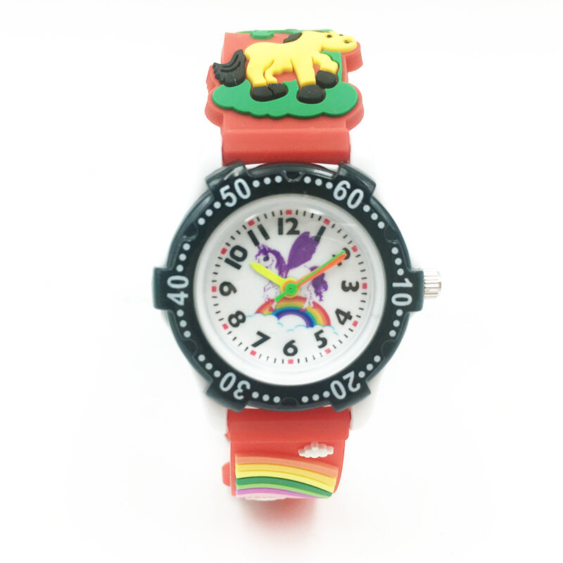 Relojes de cuarzo analógicos para niños y niñas, bonitos relojes de pulsera con diseño de caballo 3D a la moda, resistentes al agua, banda de silicona