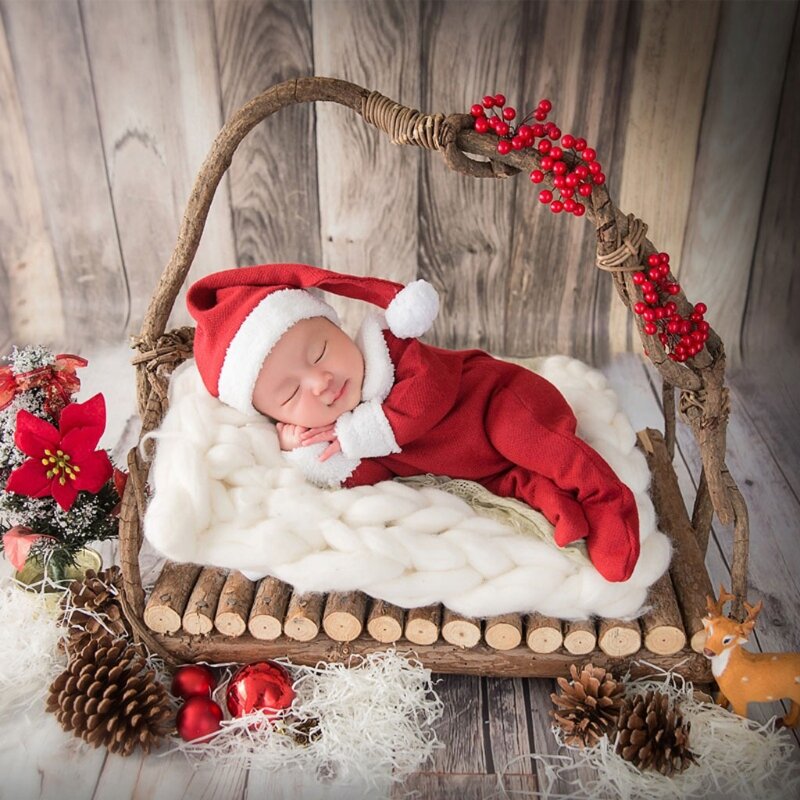 ทารกแรกเกิดน่ารักคริสต์มาสหมวกเสื้อผ้าเด็กPropsถ่ายภาพSanta Clausทารกเด็กหญิงเกมส์ยิงชุดเครื่องแ...