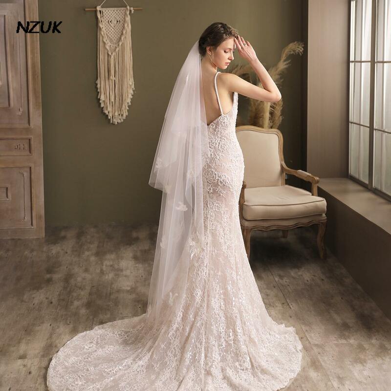 NZUK Lace Appliqued Bridal Veils for Women Wedding Accessory Bridal Hairwear Waltz Veil Party accesorios de la boda