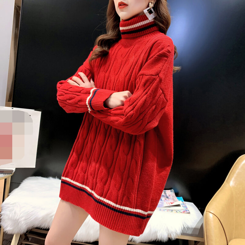 Jersey Retro japonés para mujer, suéter holgado cuello alto, top de talla grande, jerseys de otoño e invierno, novedad de 2020