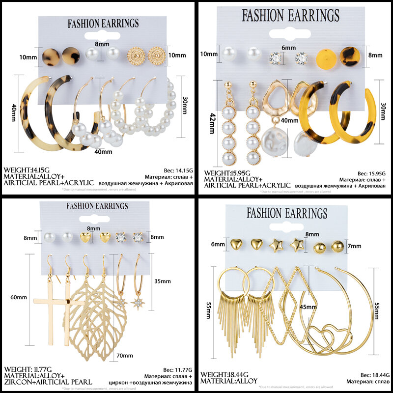 Nowe damskie kolczyki zestaw Tassel Pearl akrylowe kolczyki dla kobiet moda artystyczna biżuteria 2020 geometryczne kolczyki kolczyki w kształcie obręczy