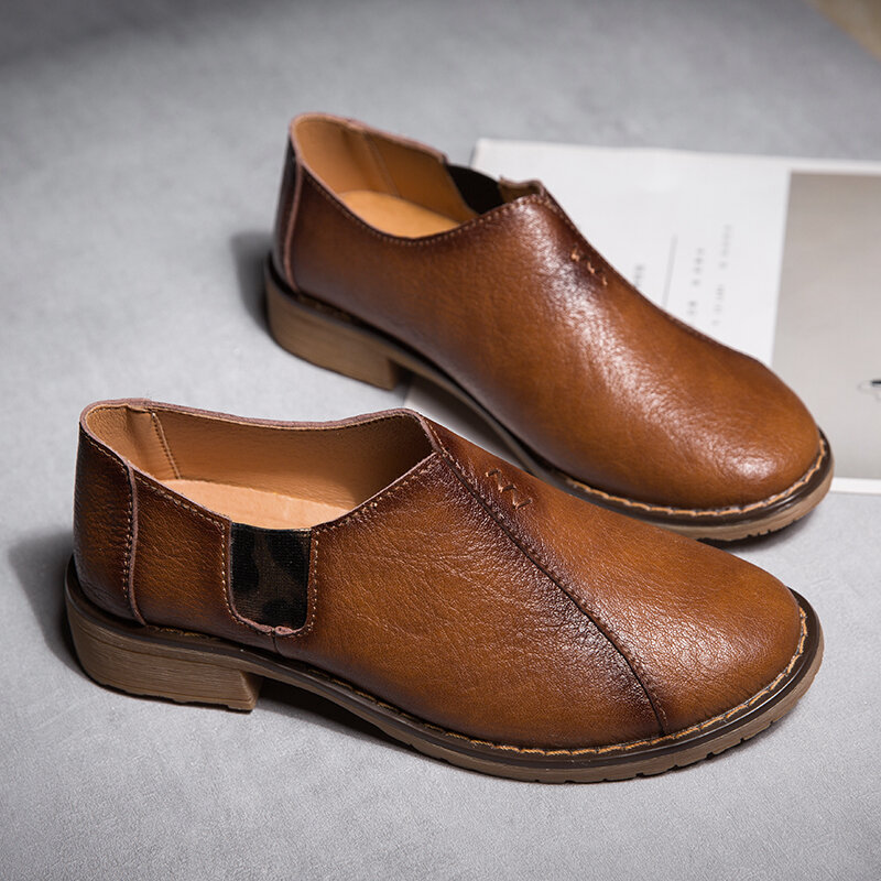 Zapatos Oxford de piel auténtica para mujer, mocasines de tacón bajo, informales de negocios, de leopardo, a la moda, 2021