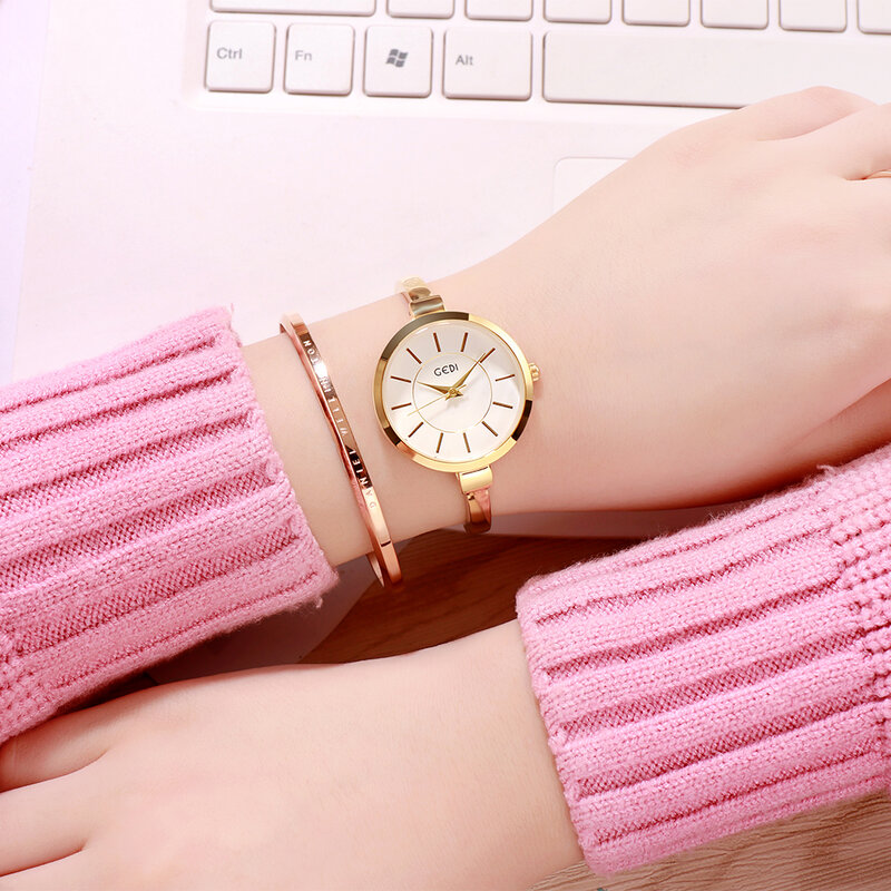 Relógio de pulso feminino, relógio com pulseira de marca luxuosa de ouro rosa, vestimenta casual para mulheres, novo relógio de pulso de quartzo, para presente, 2021