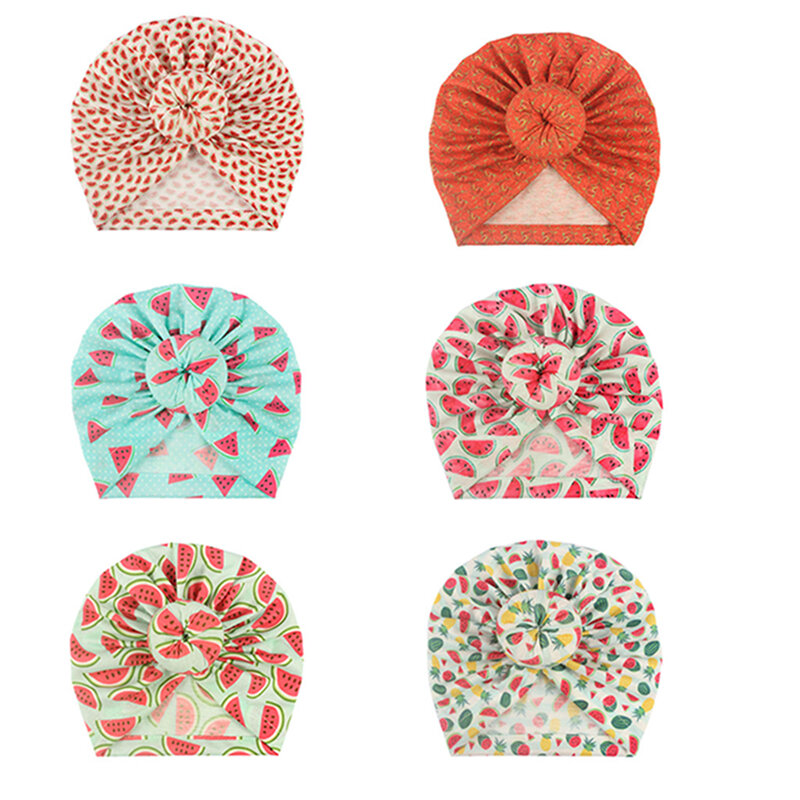 Bambino simpatico cartone animato frutti modello turbante cappello moda stampa ciambella neonata cappellini neonato copricapo accessori per capelli regalo di compleanno