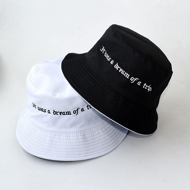 양동이 모자 여성 문자 수 놓은 양면 어부 모자 한국어 스타일 솔리드 등산 야외 선 스크린 양동이 모자 ZZ-337