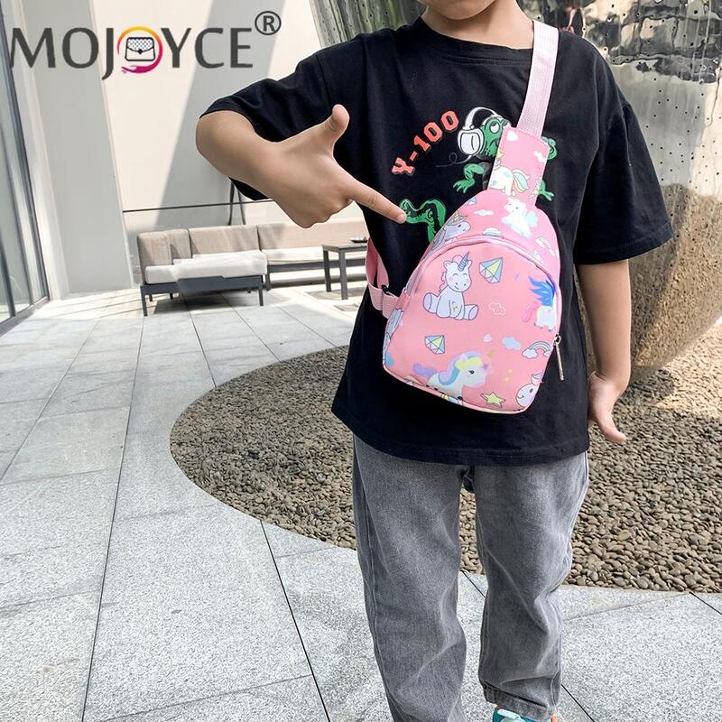 Children Cute Cartoon Printing Chest Bags Girls Boys Portable Nylon Mini Shouder Crossbody Bag Fashion Zipper Money Pouch