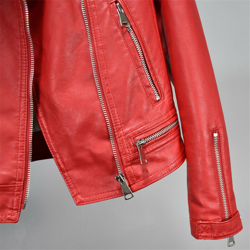 2021 autunno nuove giacche corte in ecopelle femminile cappotto invernale di base giacca da motociclista da donna coreana sottile moda coreana capispalla rosso spesso
