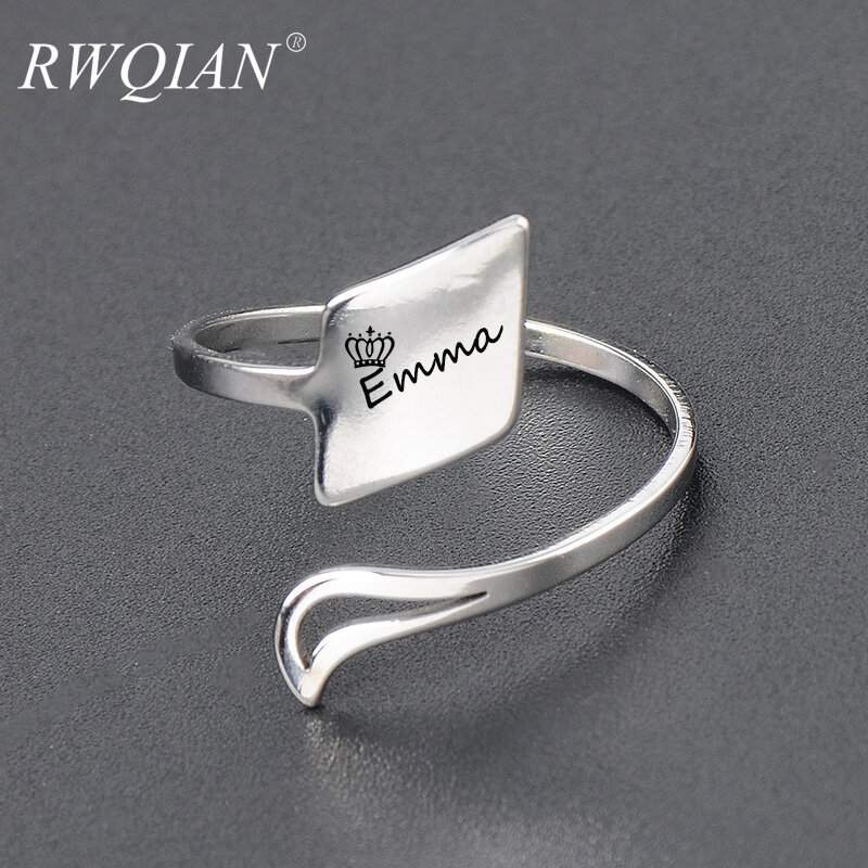 Серебристого цвета пользовательское имя кольцо из нержавеющей стали для женщин Регулируемый размер персонализированные ювелирные издели...