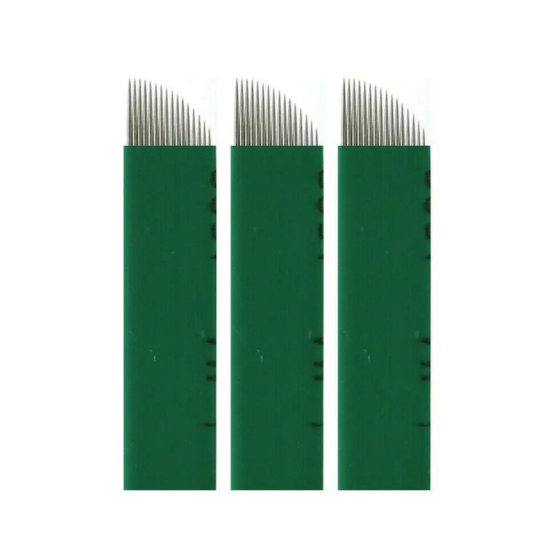 10 قطعة شطبة الأخضر 16 دبابيس Microblading إبر دليل خط الحاجب الوشم الدائم إبر ماكياج الإبر التظليل Microblades