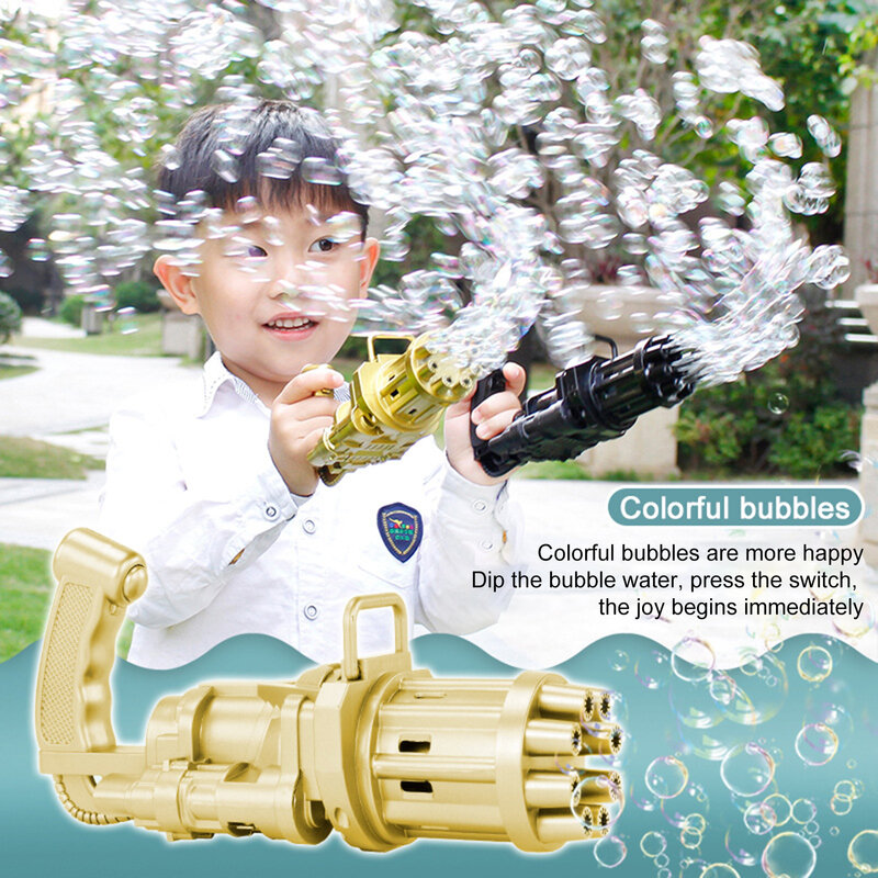 Máquina de burbujas eléctrica 2 en 1 para niños, ventilador de refrigeración de verano seguro, Gatling, fabricante de burbujas mágicas, juguete para niños, regalo para niños, interior y exterior