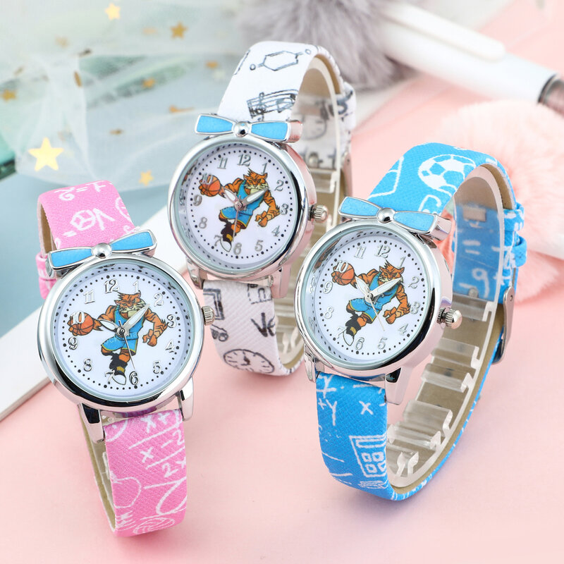 新しい漫画子供虎腕時計ファッションガール子供学生ダイヤモンド革アナログ腕時計ボーイズ腕時計 relojes saati