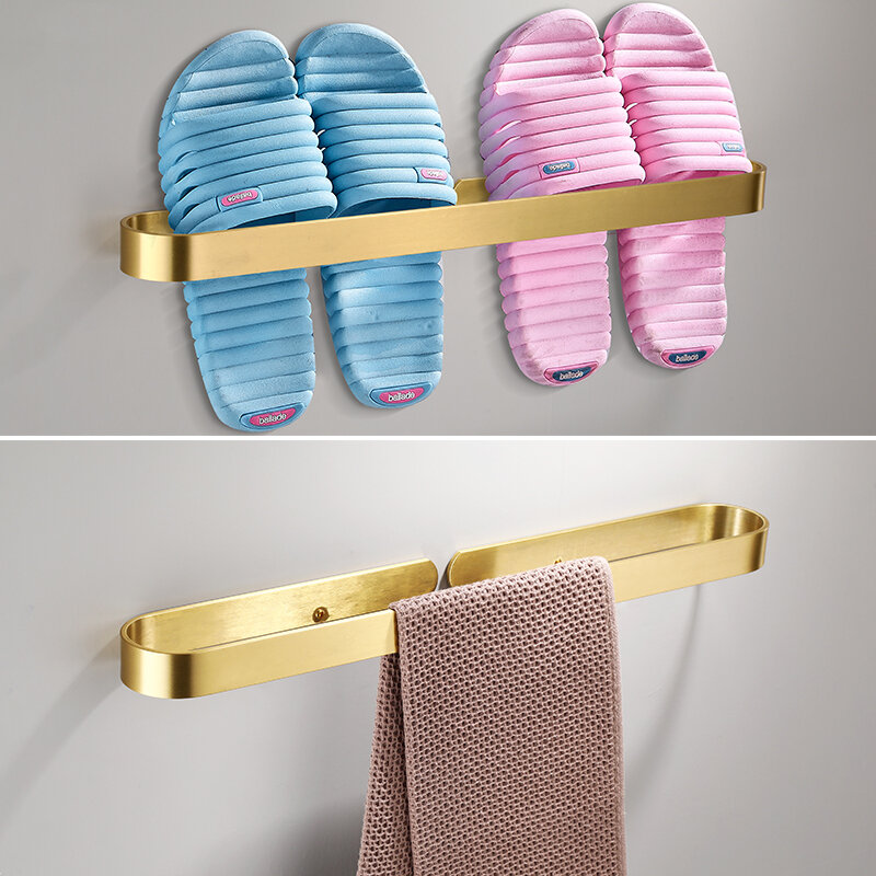 Punch-free Nordic Bathroom Slippers Rack Wall-mounted Shoe Rack Brushed Gold Toilet Rack Toilet Metal Storage Shelf Aluminum