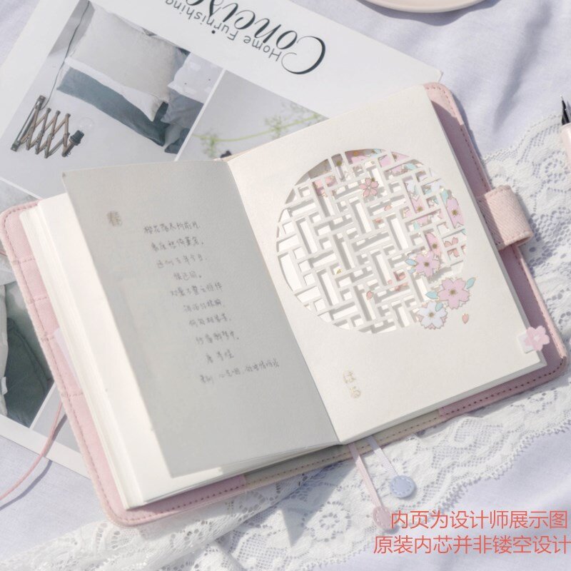 Set Notebook Kinbor Sakura Bordir Retro A6 Buku Pegangan Kalender Buku Jadwal Perencana Harian Jurnal Peluru Merah Muda