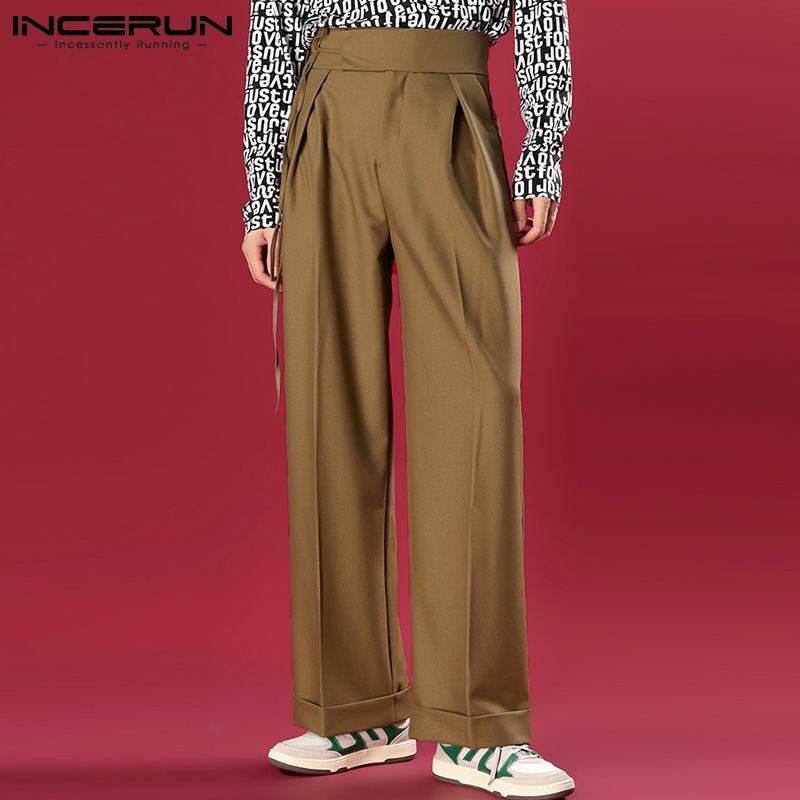 INCERUN ใหม่ผู้ชาย Pantanons สูงเอวหลวมตรงกางเกงสบายๆ Streetwear สไตล์ All-Match กางเกงขากว้าง s-5XL 2021