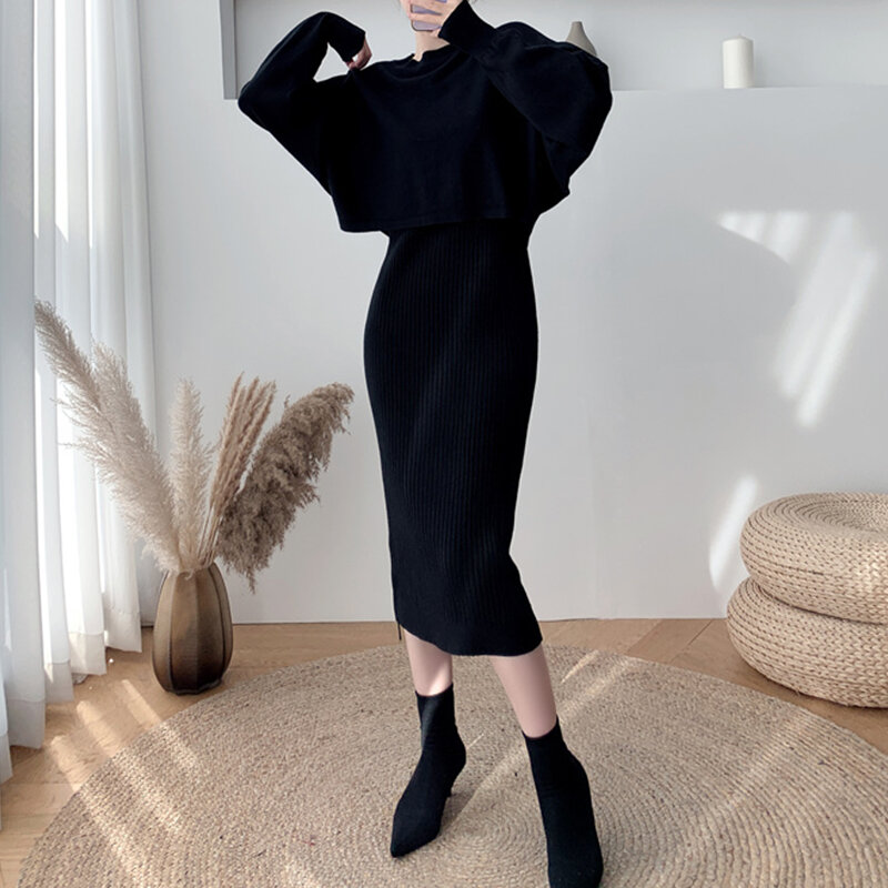 Sister Fara-Conjunto de suéter de punto para mujer, vestido sin mangas, moda femenina, traje informal de dos piezas, otoño e invierno, 2021