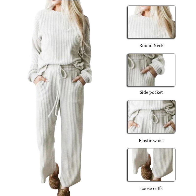 Jesienno-zimowa dzianinowa zestaw piżamy damskie z kapturem spodnie od piżamy odzież domowa dla kobiet z długim rękawem bielizna nocna luźna odzież damska