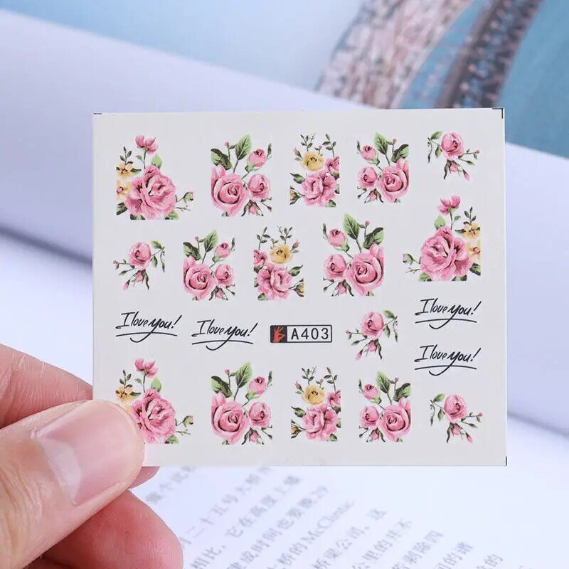 2 Sheets Nail Stickers Set Water Transfer Decals Flower Design DIY Nail Art Decorations Tips Manicure Tools Stickers for Women