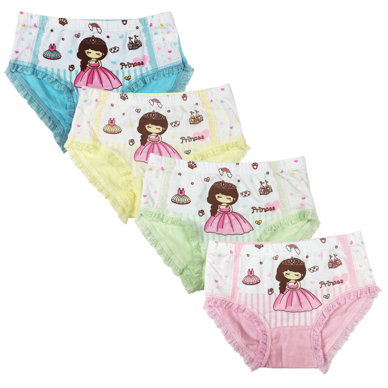 4pcs/ Pack Princess Panties Girl CottonPants Cute Underwear Young Children Briefs Size  3-11 Years by Core Pretty