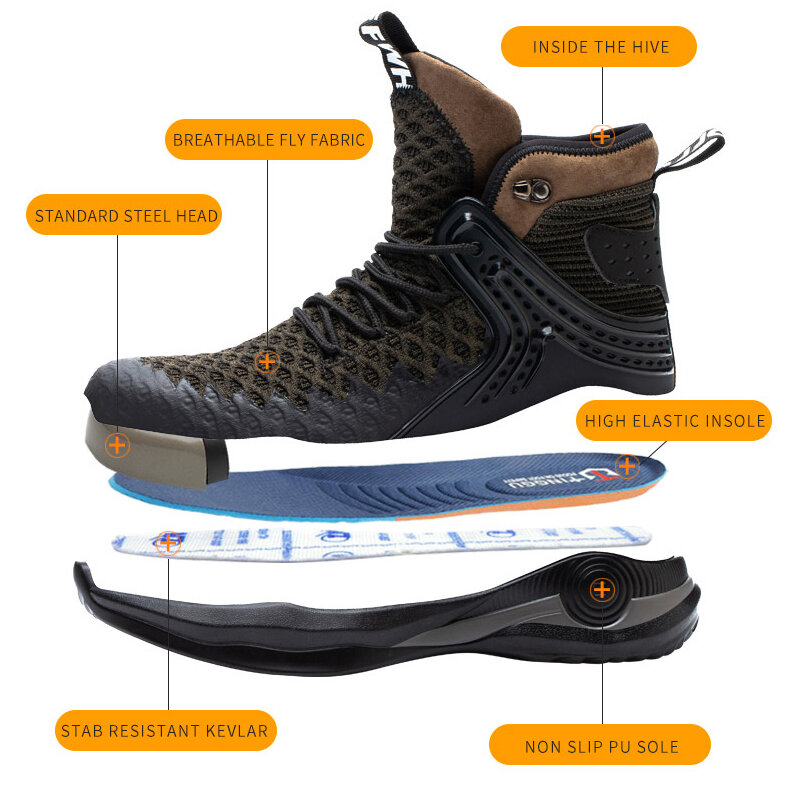 Nuevas botas de seguridad 37-50 de gran tamaño ligeras y cómodas puntera de acero, resistente a las perforaciones, suela elástica zapatos de trabajo industriales para exteriores, protección indestructible para los pies