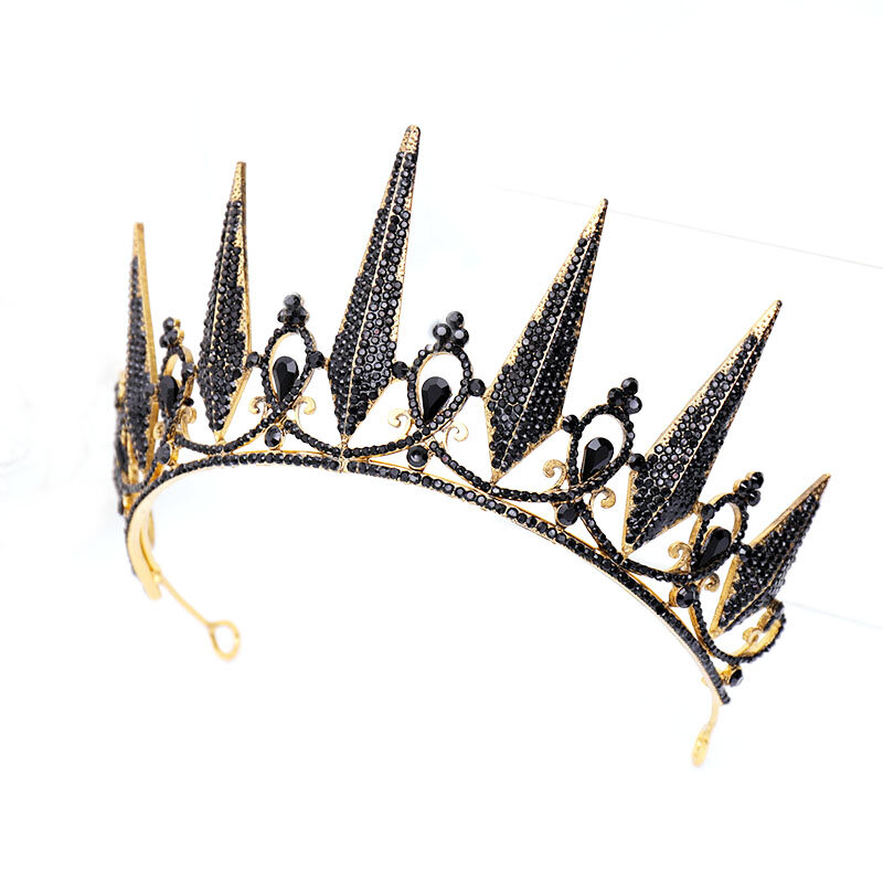 High Fashion Retro Baroque Style Gold Metal Black Crystal Tiaras Crowns de Noiva Headbands Women Bride Wedding Party diadema