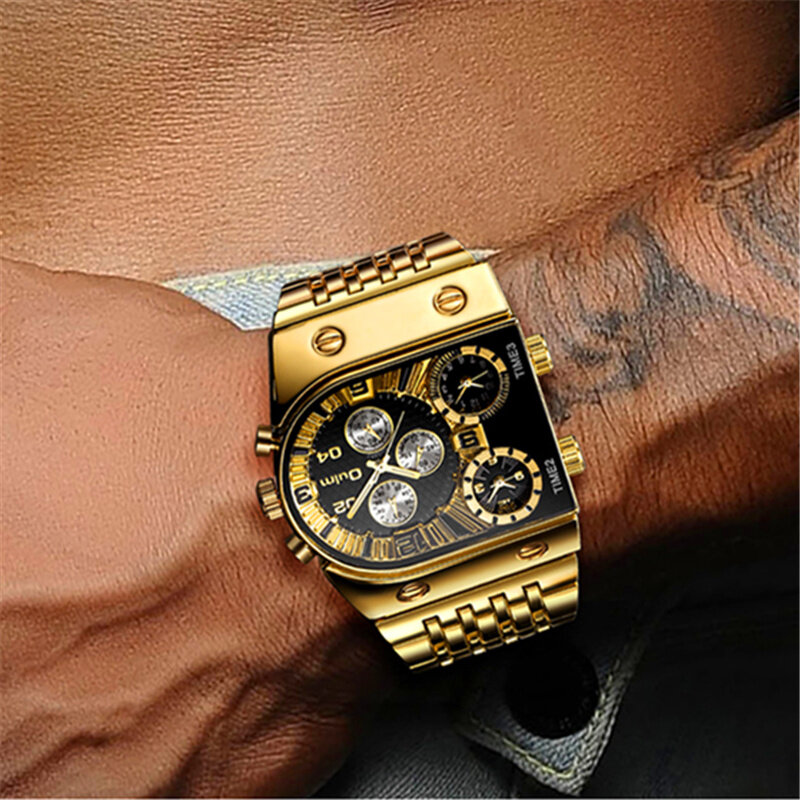 Reloj de cuarzo de lujo para hombre, cronógrafo dorado de acero inoxidable, resistente al agua, masculino