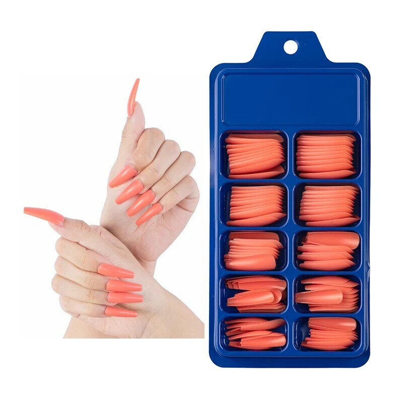 Накладные ногти яркого цвета, красные, синие, розовые, фиолетовые, желтые, 100 шт. в блистерной коробке