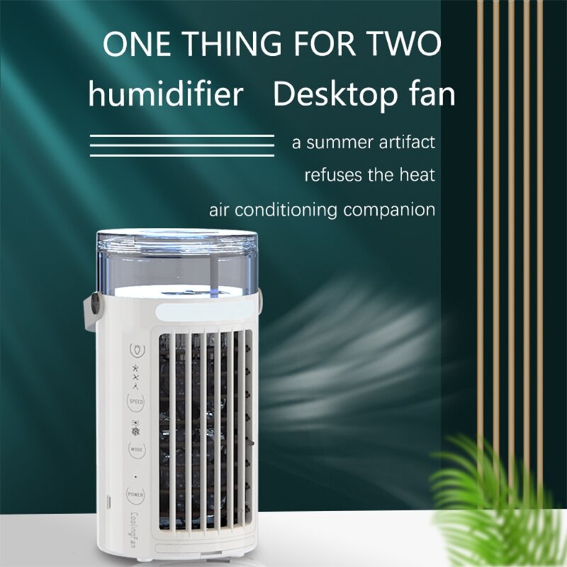 Portable Air Conditioner Fan 480ml Water Tank Wind Auto Shut-off w/ Night Light Type-C Charging For Room Home Office