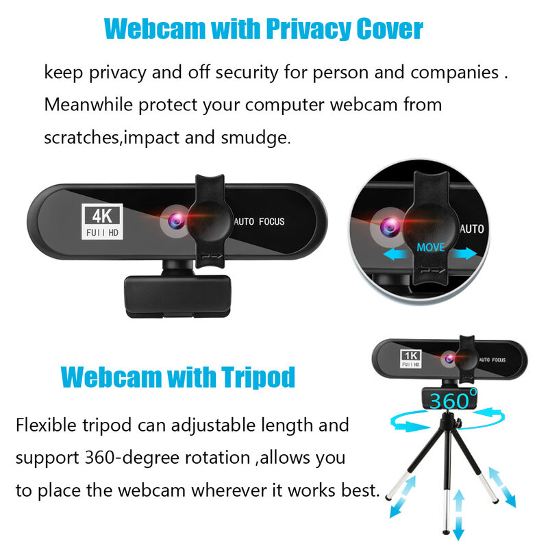 4k 1k pc webcam com microfone hd completo 1080p widescreen computador jogo de vídeo trabalho webcamera rotatable usb 480p câmera web