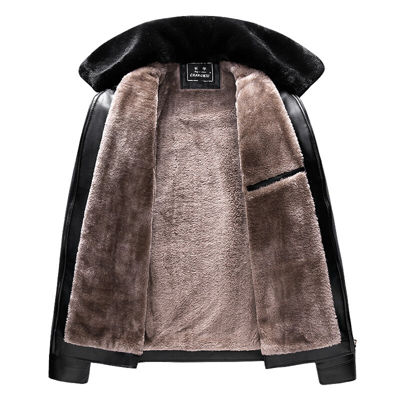 Повседневные коричневые кожаные куртки ChangNiu осенне-зимние теплые куртки из искусственной кожи для мужчин среднего возраста с длинным рука...