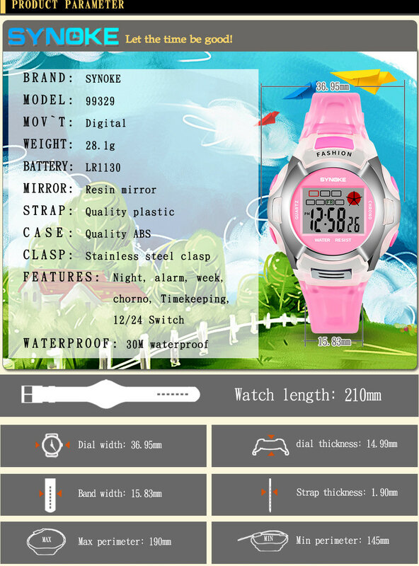 Часы водонепроницаемые SYNOKE детские модные часы для девочек и мальчиков светодиодные цифровые спортивные часы с будильником и датой подаро...