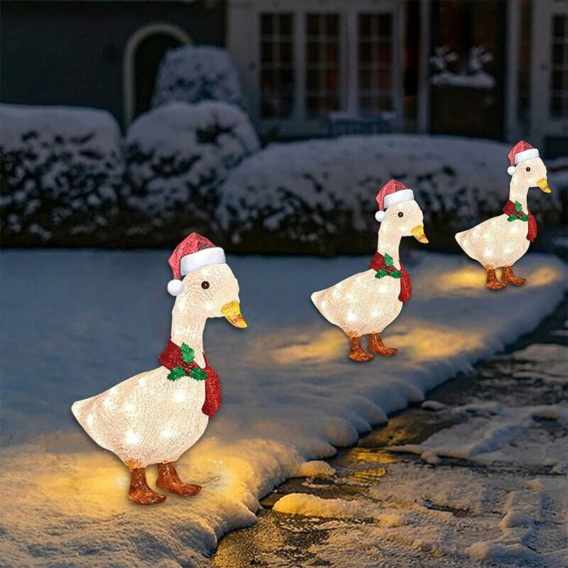 Rozświetlona kaczka z szalikiem LED świąteczne ozdoby zewnętrzne ozdoby świąteczne ze światłem Xmas Yard Garden artystyczna dekoracja